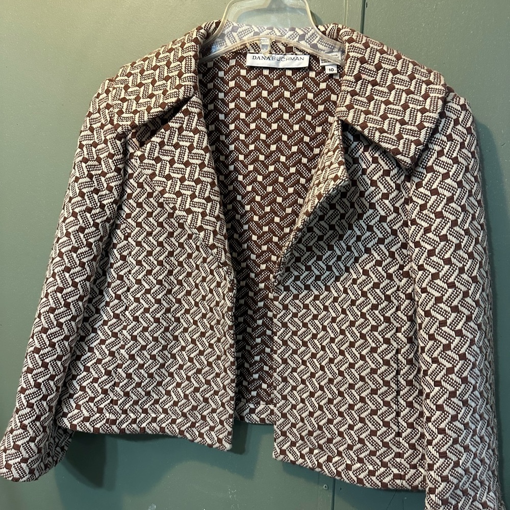 Dana Buchman Geometric Brown and Cream Blazer